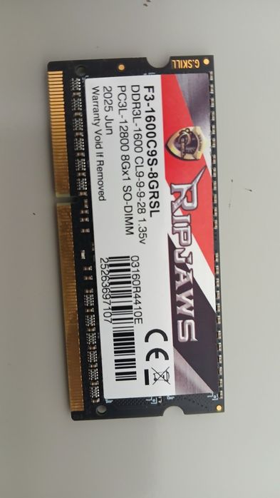 Memória RAM SO-DIMM G.SKILL Ripjaws 8GB DDR3L-1600MHz CL9 (9-9-9)1.35V