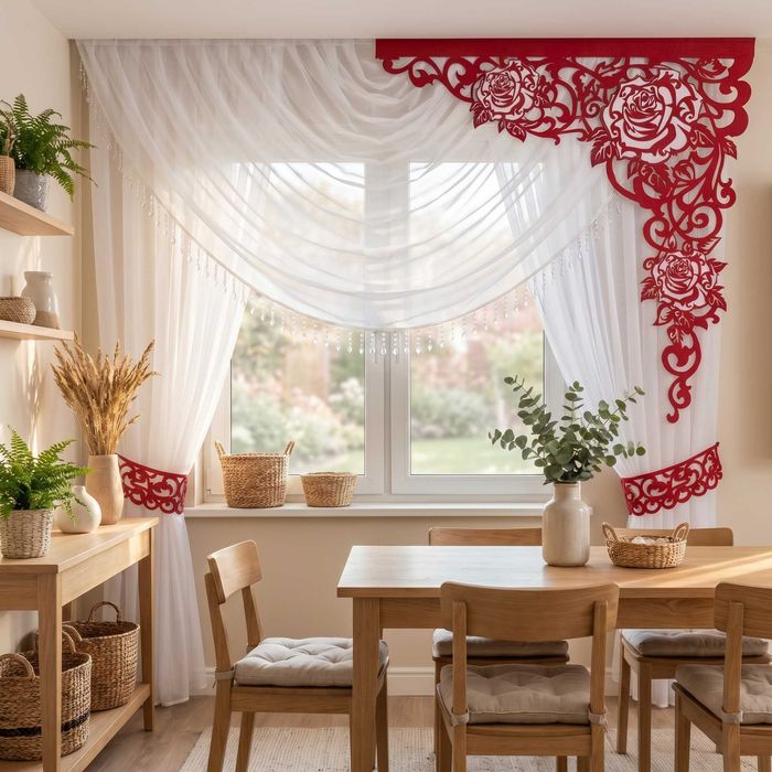 Firana Draperia Dwa Kokony I Ażur Kolorowy Róże 3D 1,4M -3M