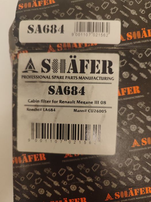 Фільтр салону Рено Меган 3 / Cabin filter for Renault Megane 3 08