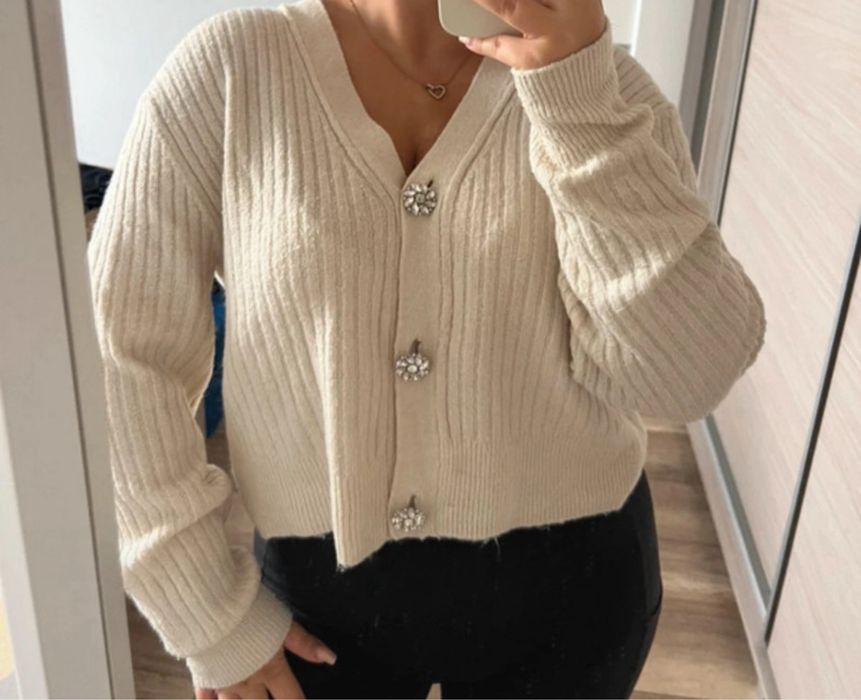 prazkowany sweter bizuteryjny H&M L