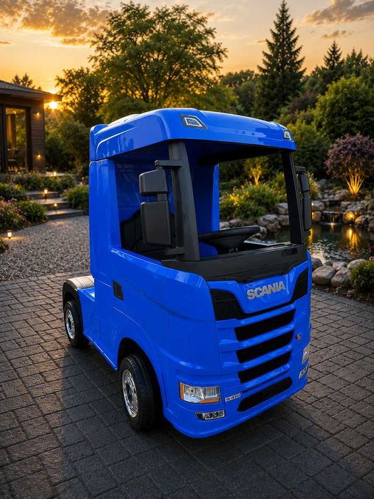 Auto na akumulator Scania Miękkie koła EVA Skóra Pilot 4×4 Niebieski