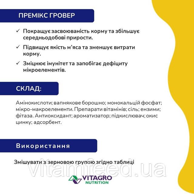 Премікс 3-2,5% для свиней Гровер -Фініш від 80днів, 25 кг, VitamFeed