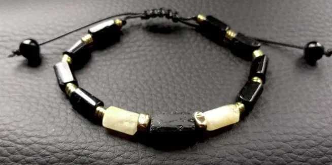 Bransoletka Czarny Turmalin surowy i Cytryn, kamienie naturalne