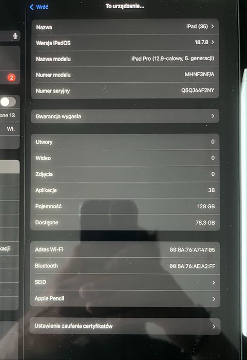 iPad Pro 12,9” 5. generacji (M1) 128 GB Wi-Fi + Apple Pencil 2