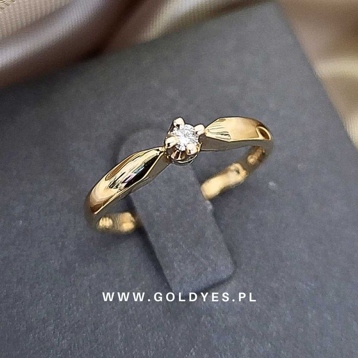 Złoty pierścionek z DIAMENTEM próby 585 14k R.15,5