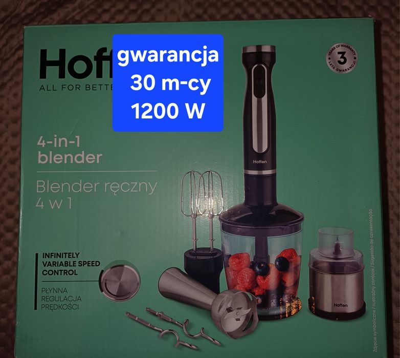 Blender ręczny b.mocny 1200 W, gwarancja Hoffen
