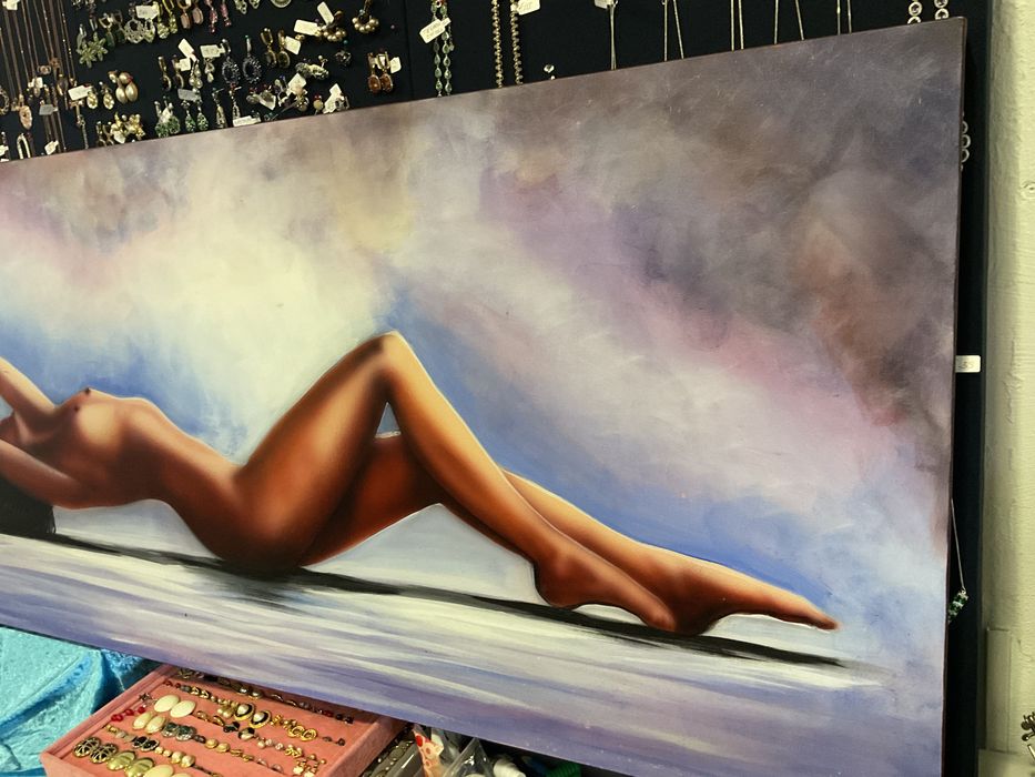 Quadro tela a oleo nudismo assinada