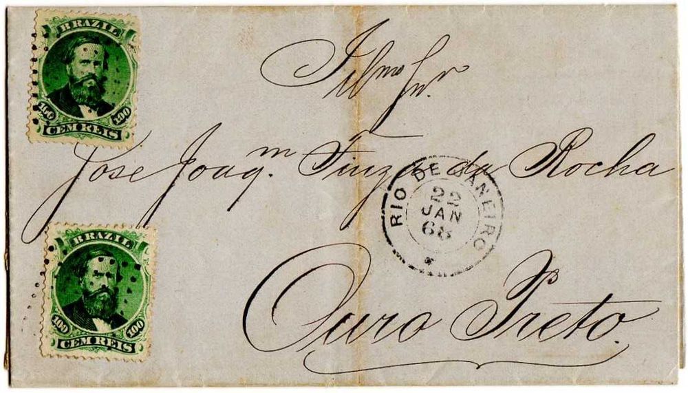 RARA Carta com Selos Postais do Império do Brasil de 1866 D. Pedro II "Barba Preta"