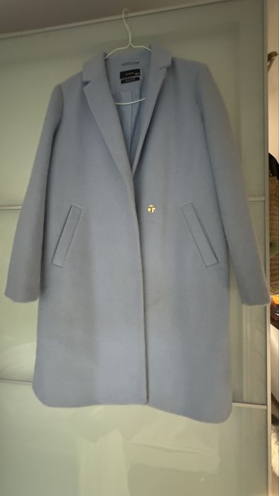 Błękitny plaszcz żakiet marynarka wełna 42