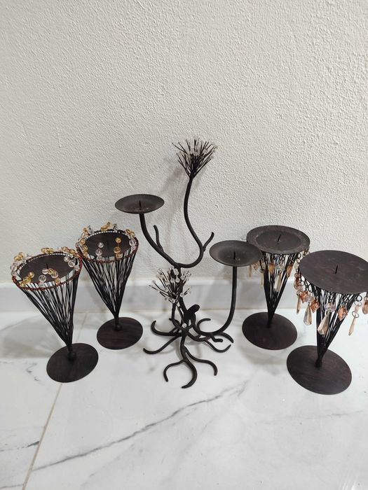 5 porta velas em metal para velas grandes e decoração em vidro