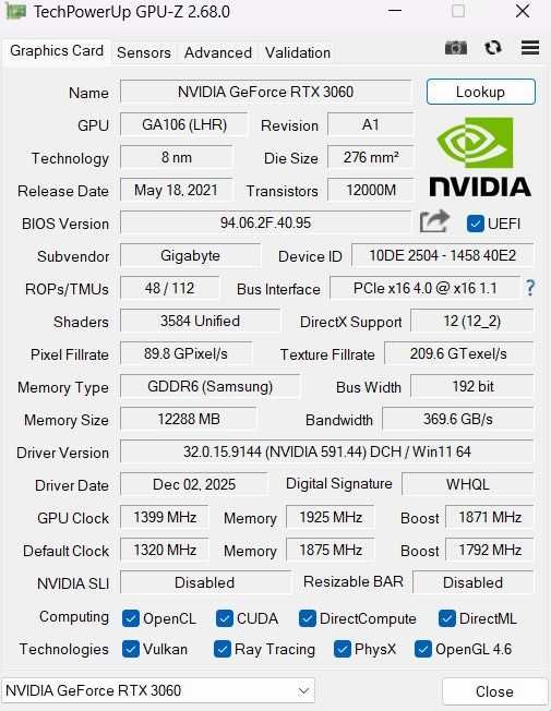 NVIDIA GeForce RTX 3060 12GB