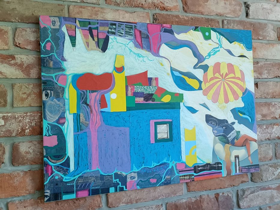 Obraz abstrakcja malarstwo kolaż 50x70