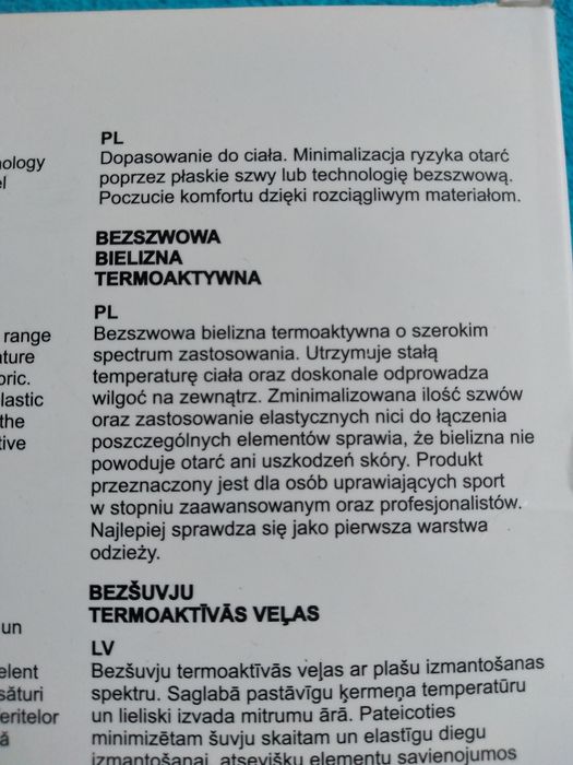 Bezszwowa bielizna termoaktywna 4f