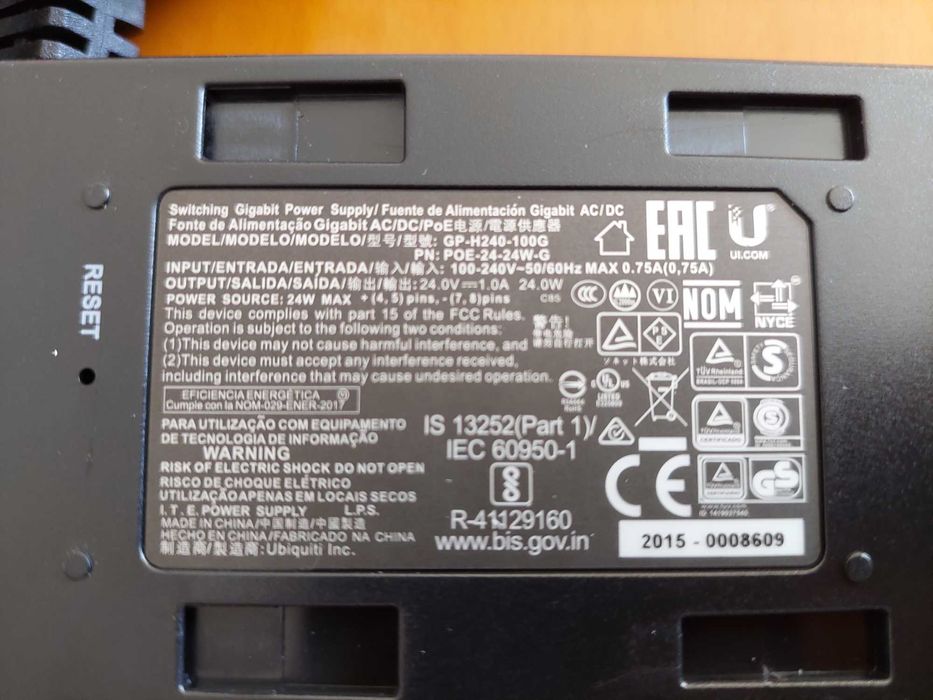 Ubiquiti POE 24V 24W 1A Gigabit - NOVO!