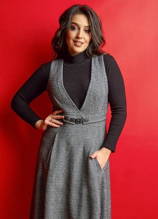 Теплый сарафан в пол , 50 р. Серый