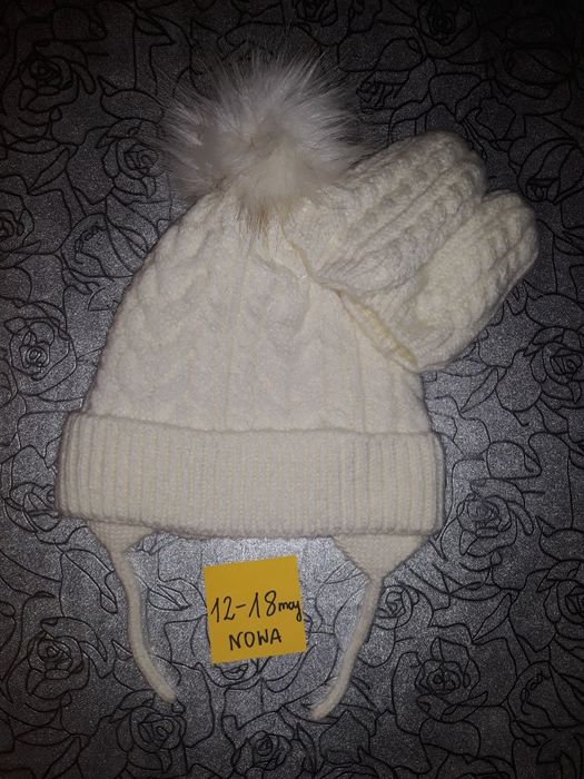 Czapka zimowa, rękawiczki, 12-18mcy, nowa