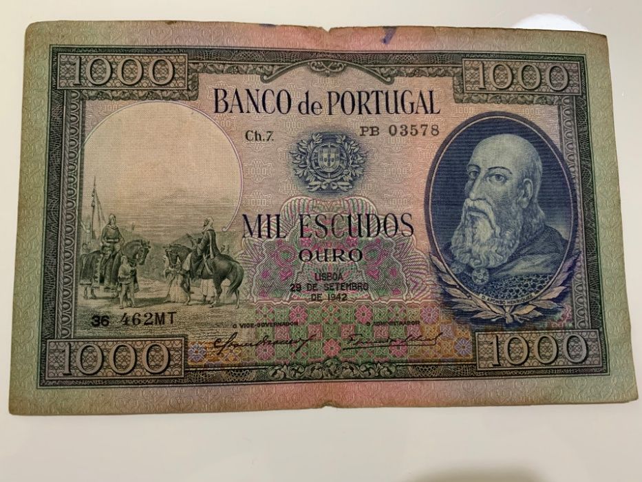 Nota Rara / Antiga de 1000$00 do Ano 1942
