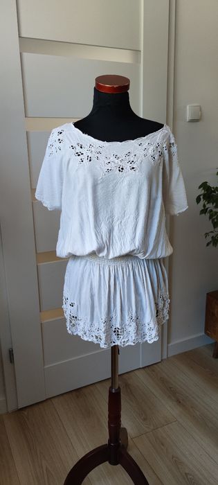 Top bluzka wiskoza Bik Bok biała hafty na lato letnia OPIS