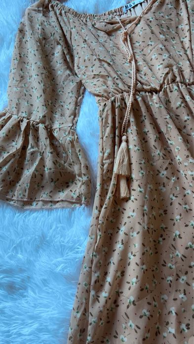 Vestido longo de verão florido com folhos M/L