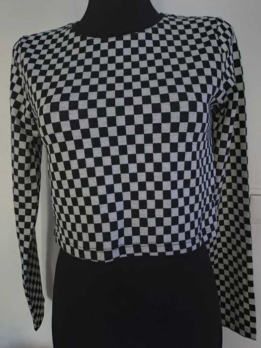 Bluzka crop top szachownica biało czarna
