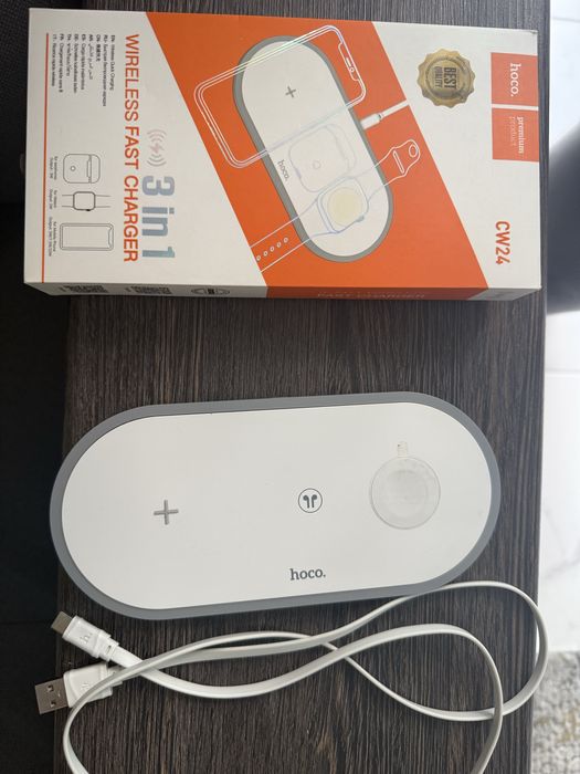 Беспровідний зарядний пристрій 3-в-1 Qi HOCO CW24 15W White