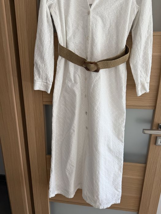 Azurowa sukienka zara haft boho szmizjerka
