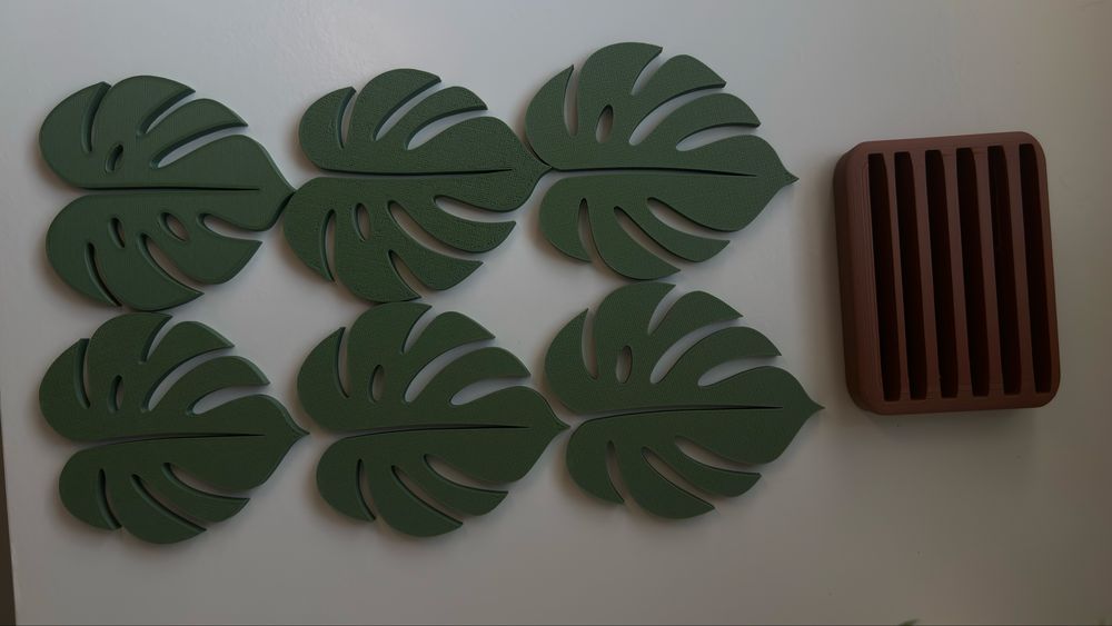 Conjunto de porta copos - Folha de Monstera (costela de Adão)