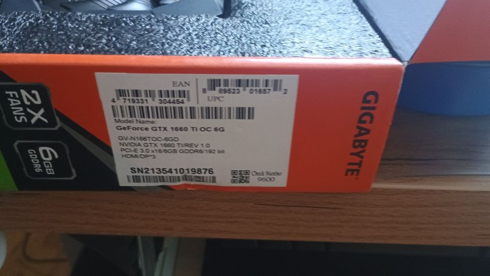 NVidia GTX 1660 TI 6 GB Gigabyte OC version  oryginalne pudełko