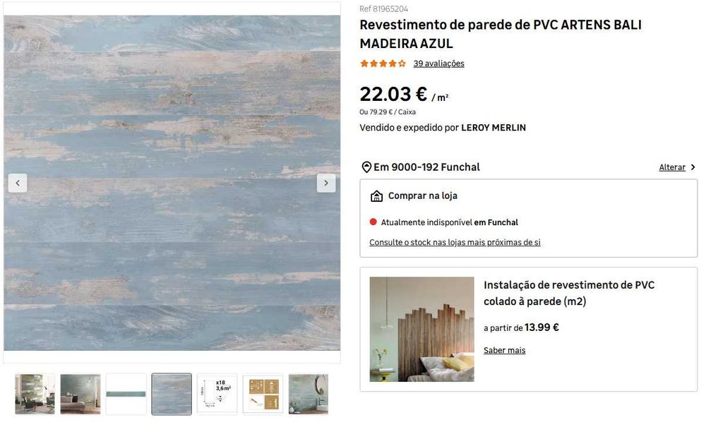 Revestimento de parede de PVC ARTENS BALI MADEIRA AZUL