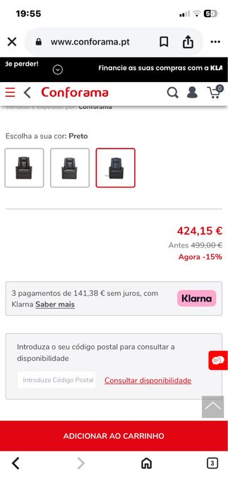 Poltrona reclinavel electrica Conforama como nova