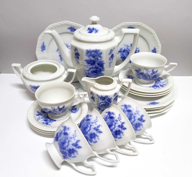 Serwis do kawy i ciasta, kobaltowe kwiaty, Rosenthal Maria