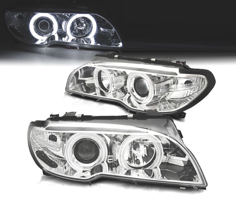 FARÓIS BMW E46 COUPE 03-06 XENON OLHOS DE ANJO CCFL FUNDO CROMADO