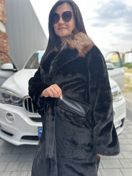 Шубка люкс якість еко норка з натуральним хутром комір