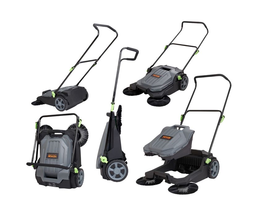 Profesjonalna RĘCZNA ZAMIATARKA Pchana do Kostki Podłóg Ziemii Ogrodu