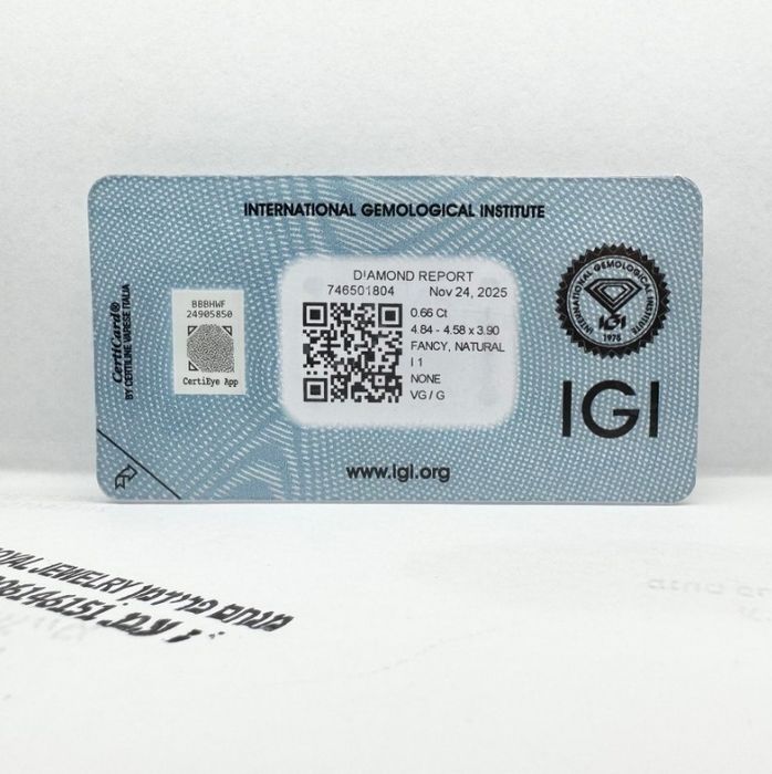 1 Diamante (natural) - 0.66 ct - Almofada - Fancy deep Verde Amarelado