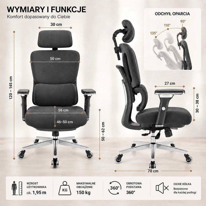 Fotel biurowy krzesło biurowe ergonomiczne ProSeat - Outlet