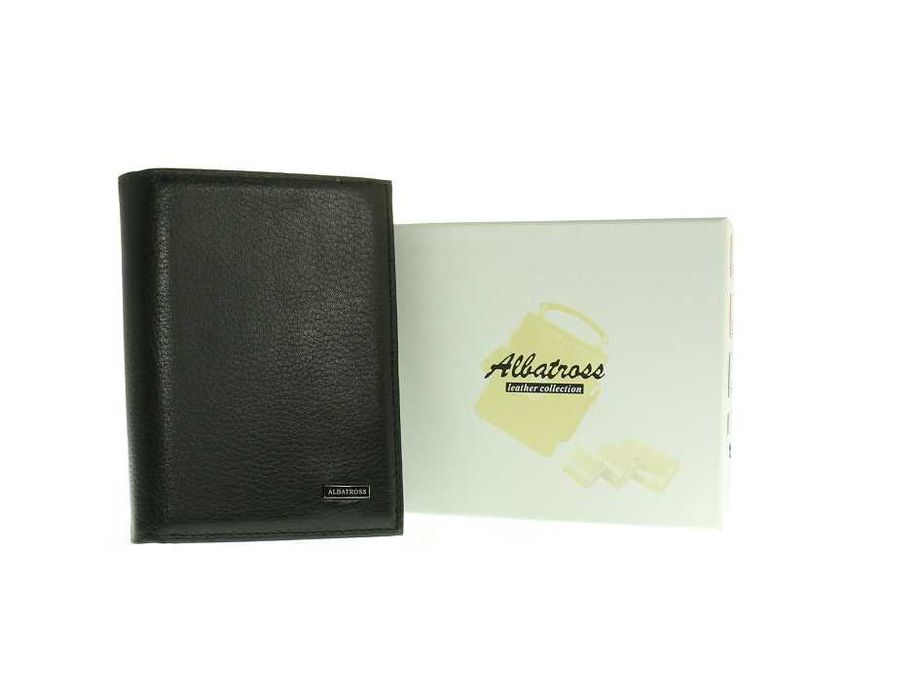 Markowy męski portfel ze skóry naturalnej czarny pionowy Albatross