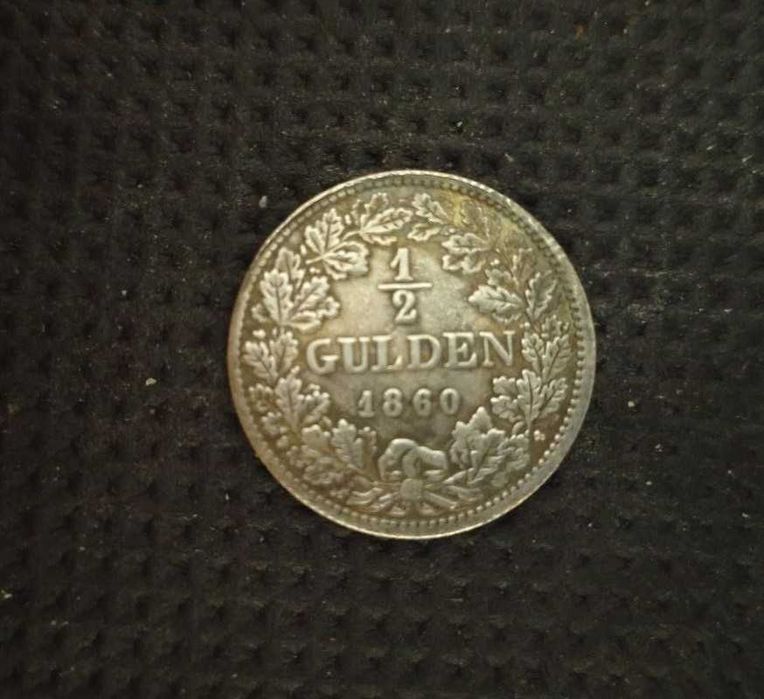 Монета пол гульдена 1860 год Великий Герцог Фон Баден