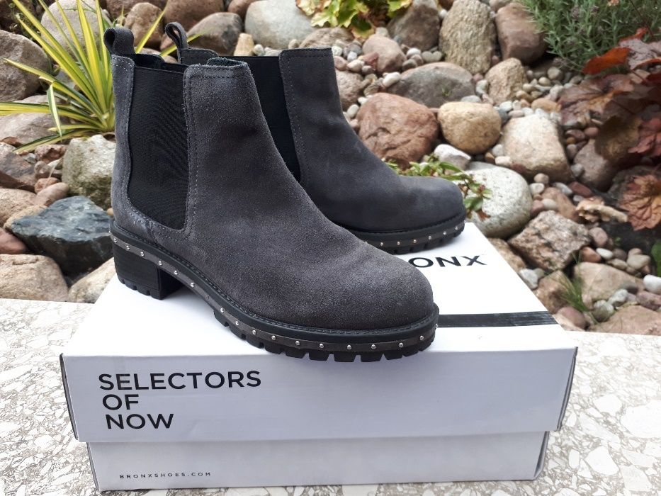 Sztyblety zamsz szare BRONX 38 markowe obuwie WYPRZEDAŻ