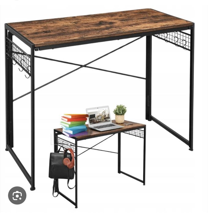 Biurko Komputerowe 100X50X76,5 Cm Rustykalny Brąz, Czarny