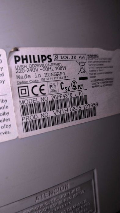TV Philips 26" LCD Flat TV HD Ready (Modelo: 26PF4310/10)