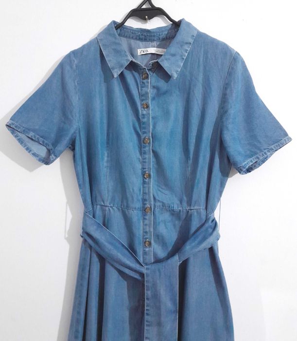 Vestido comprido azul 'ganga' em liocel Zara Tam L