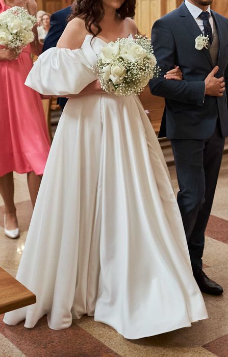 Suknia ślubna gładka, mikado, litera A
