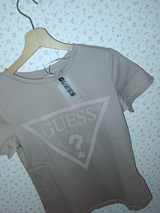 Bluzka t-shirt tshirt 36 S Guess Adele brązowy beżowy różowy