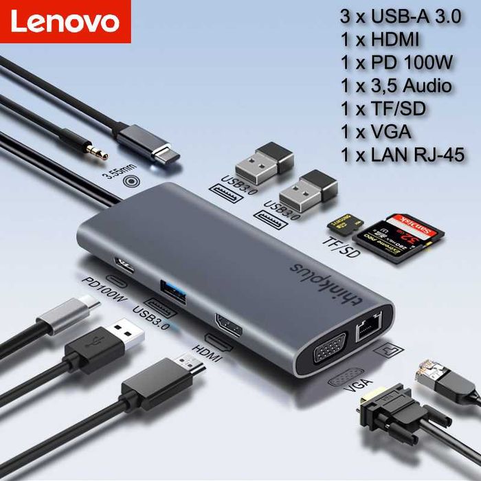 USB хаб Lenovo Thinkplus LC-10 USB-10 (10 в 1)
