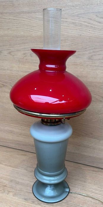 Candeeiro de mesa, base em vidro opaco antiguidade magnifica