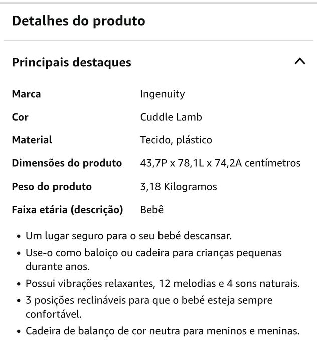 Espreguiçadeira para bebé (até 2 anos)