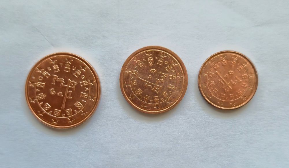 Moedas de 1 e 2 e 5 cêntimos de 2002 PORTUGAL UNC