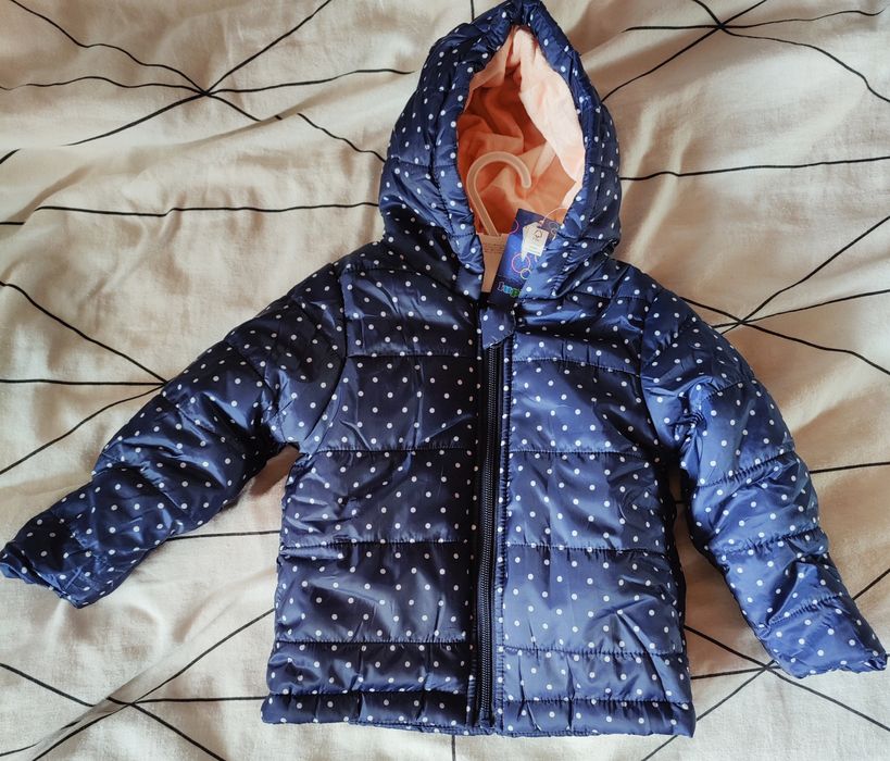 Granatowa kurtka zimowa w groszki dziewczęca r 74 lupilu