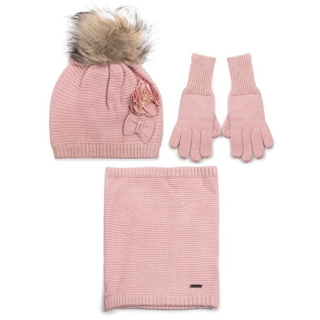 Mayoral Komplet 3 częściowy Czapka Komin Rękawiczki Różowy 104 cm